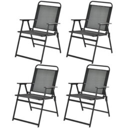 Costway Outdoor Folding Chairs Set Of 4 Wih Breathable Seat & Cozy Armrests Heavy-Duty Metal Frame - thumbnail 2