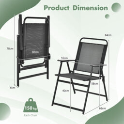 Costway Outdoor Folding Chairs Set Of 4 Wih Breathable Seat & Cozy Armrests Heavy-Duty Metal Frame - thumbnail 3