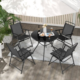 Costway Outdoor Folding Chairs Set Of 4 Wih Breathable Seat & Cozy Armrests Heavy-Duty Metal Frame - thumbnail 1