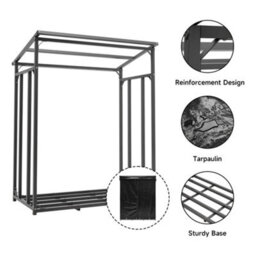 Living And Home Firewood Rack Holder Metal Tube Log Storage Store With Pe Cover 4.4 X 2 Ft - thumbnail 3