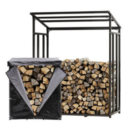 Living And Home Firewood Rack Holder Metal Tube Log Storage Store With Pe Cover 4.4 X 2 Ft - thumbnail 5