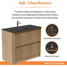 Plum&clay Isla Ribbed Fluted Oak Wood 2 Drawer Freestanding Bathroom Vanity Unit & Black Basin Set (W)1000mm - thumbnail 4