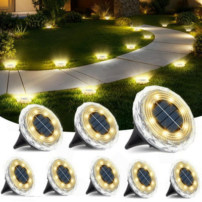 Amorly Set Of 8 Warm White Solar Disk Ground Lights, Waterproof Outdoor In Ground Path Lights For Lawn, Yard, Patio, Swimming Pool - image 1