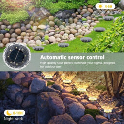 Amorly Set Of 8 Warm White Solar Disk Ground Lights, Waterproof Outdoor In Ground Path Lights For Lawn, Yard, Patio, Swimming Pool - thumbnail 2