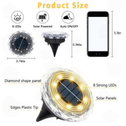 Amorly Set Of 8 Warm White Solar Disk Ground Lights, Waterproof Outdoor In Ground Path Lights For Lawn, Yard, Patio, Swimming Pool - thumbnail 7