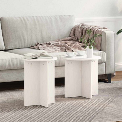 Berkfield Coffee Table 2 Pcs White Solid Pine Wood - image 1