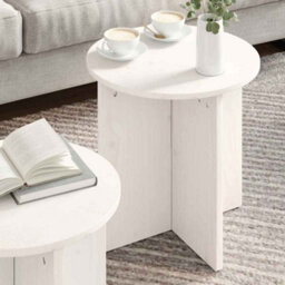 Berkfield Coffee Table 2 Pcs White Solid Pine Wood - thumbnail 4