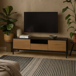 Wyld Haus El Paso Tv Unit, Black Frame With Wild Oak Veneer, 2 Doors 1 Drawer - thumbnail 1
