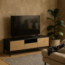 Wyld Haus El Paso Tv Unit, Black Frame With Wild Oak Veneer, 2 Doors 1 Drawer - thumbnail 2