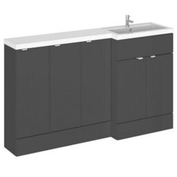 Hudson Reed Fusion 1500mm Freestanding Right-Hand Vanity Unit With Polymarble Basin, Gloss Grey - thumbnail 1