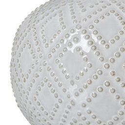 Hill Interiors Squat White Beaded Ceramic Lamp With Linen Shade Stylish Table Light - thumbnail 4