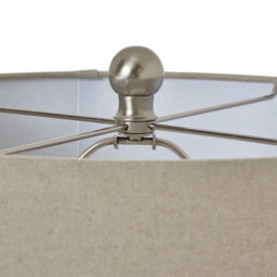 Hill Interiors Squat White Beaded Ceramic Lamp With Linen Shade Stylish Table Light - thumbnail 2