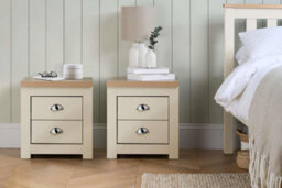 Pair Of Bedside Cabinet Highgate 2 Drawer Chest Farmhouse Style Cream - thumbnail 1