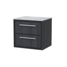 Hudson Reed Lille Wall Hung 2 Drawer Countertop Vanity Unit & Marble Worktop, Graphite Woodgrain, 610 X 460 mm - thumbnail 2
