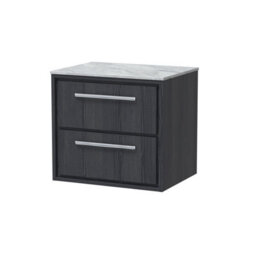 Hudson Reed Lille Wall Hung 2 Drawer Countertop Vanity Unit & Marble Worktop, Graphite Woodgrain, 610 X 460 mm - thumbnail 1