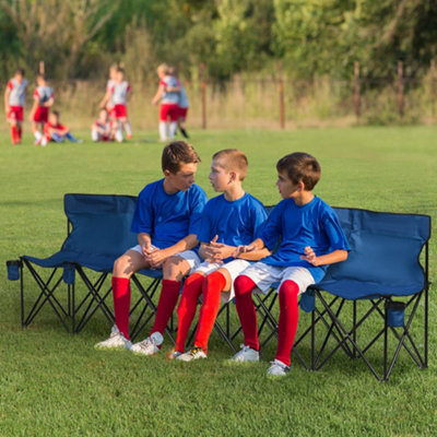 Outsunny 6 Seater Folding Bench Camping Chair With Cup Holder, Blue - image 1