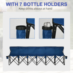 Outsunny 6 Seater Folding Bench Camping Chair With Cup Holder, Blue - thumbnail 6