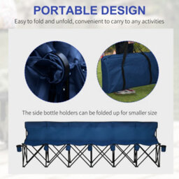 Outsunny 6 Seater Folding Bench Camping Chair With Cup Holder, Blue - thumbnail 7