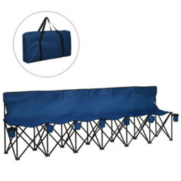 Outsunny 6 Seater Folding Bench Camping Chair With Cup Holder, Blue - thumbnail 2