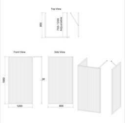 Royal Bathrooms Luxor 3 Sided Walk In Wet Room Fluted Shower Enclosure With 1600 X 800mm Stone Tray & Matt Black Frame 8mm Easy Clean Glass - thumbnail 8