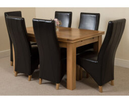 That's Furniture Richmond 140Cm - 220Cm Oak Extending Dining Table And 6 Chairs Dining Set With Lola Black Leather Chairs - thumbnail 1