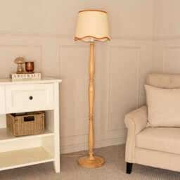 Valuelights Victoria Light Wood Floor Lamp With Linen Scallop Rust Trim Tapered Shade & Bulb - thumbnail 4
