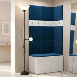 Orion I Hallway Set White Shoe Cabinet Hangers Blue Panels