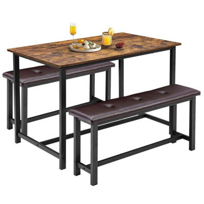 3Pcs Kitchen Dining Table Set With Wood Tabletop And 2 Upholstered Benches Grey - image 1