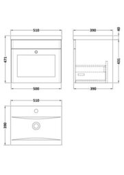 Nuie Classique Wall Hung 1 Drawer Vanity Unit & Mid-Edge Ceramic Basin, Sink Vanity Unit In Satin White With White Basin - thumbnail 7