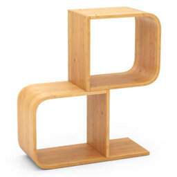 Gainoom 2-Tier Natural S-Shaped Bookcase Bamboo Bookshelf W/ 2 Open Cubes