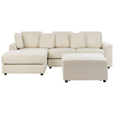 Beliani Corner Sofa 4 Seater Kohlo Fabric Light Beige With Ottoman Right Hand - image 1