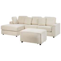 Beliani Corner Sofa 4 Seater Kohlo Fabric Light Beige With Ottoman Right Hand - thumbnail 4