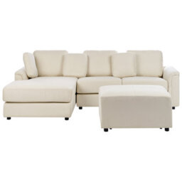 Beliani Corner Sofa 4 Seater Kohlo Fabric Light Beige With Ottoman Right Hand - thumbnail 1