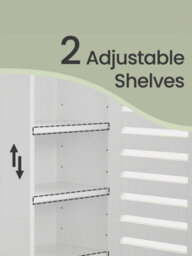 LEDREM Tall Bathroom Storage Cabinet Unit, Bathroom Floor Cabinet, With 3 Open Compartments And 2 Adjustable Shelves, Living Room, White - thumbnail 5