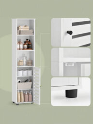 LEDREM Tall Bathroom Storage Cabinet Unit, Bathroom Floor Cabinet, With 3 Open Compartments And 2 Adjustable Shelves, Living Room, White - thumbnail 6