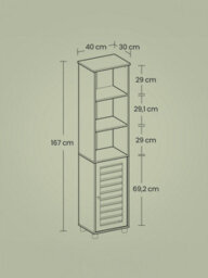 LEDREM Tall Bathroom Storage Cabinet Unit, Bathroom Floor Cabinet, With 3 Open Compartments And 2 Adjustable Shelves, Living Room, White - thumbnail 7