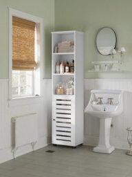 LEDREM Tall Bathroom Storage Cabinet Unit, Bathroom Floor Cabinet, With 3 Open Compartments And 2 Adjustable Shelves, Living Room, White - thumbnail 3