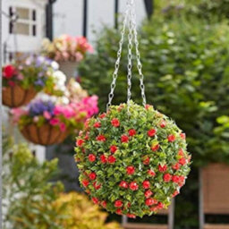 Smart Garden Marco Paul Hanging Artificial Flower Ball - Red Roses - thumbnail 1