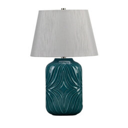 Elegant Turquoise Table Lamp With Grey Shade - Diamond Sculpted Design, Led Compatible
