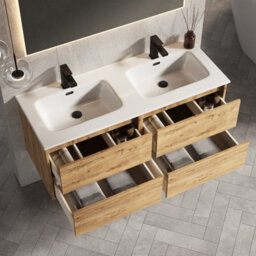 Banyetti Venti 1200mm Wall Hung Vanity Unit With Athena Basin - Ostippo Oak - thumbnail 4