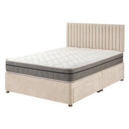 Aspire Grant Divan And Hybrid Memory Pocket Mattress, Linen Fabric, Strutted Headboard, 4 Drawers, Cream, Small Double - thumbnail 7