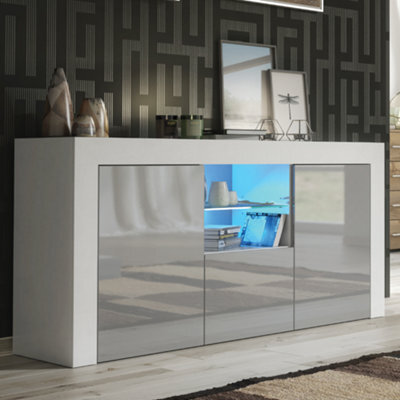 Tv Unit 145Cm Sideboard Cabinet Cupboard Tv Stand Living Room High Gloss Doors - White & Grey - image 1