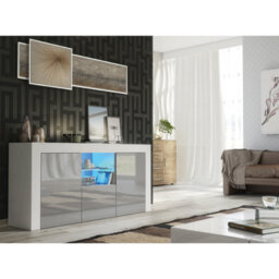 Tv Unit 145Cm Sideboard Cabinet Cupboard Tv Stand Living Room High Gloss Doors - White & Grey - thumbnail 4