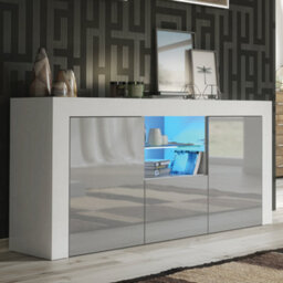 Tv Unit 145Cm Sideboard Cabinet Cupboard Tv Stand Living Room High Gloss Doors - White & Grey - thumbnail 1