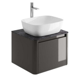 Plum&clay Mayfair Gloss Dark Grey Wall Hung Bathroom Vanity Unit With Black Slate Countertop (W)550mm (H)406mm
