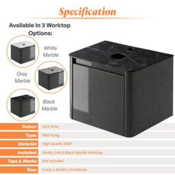 Plum&clay Mayfair Gloss Dark Grey Wall Hung Bathroom Vanity Unit With Black Slate Countertop (W)550mm (H)406mm - thumbnail 5