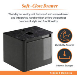Plum&clay Mayfair Gloss Dark Grey Wall Hung Bathroom Vanity Unit With Black Slate Countertop (W)550mm (H)406mm - thumbnail 4
