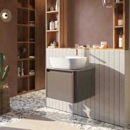 Plum&clay Mayfair Gloss Dark Grey Wall Hung Bathroom Vanity Unit With Black Slate Countertop (W)550mm (H)406mm - thumbnail 2