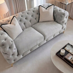 Sofaya Monaco Chesterfield Light Grey Velvet Sofa Set 2,3 Seater & 3+2 Seater Set Deep Buttoned Cushions Upholstery Couch Settee - thumbnail 2