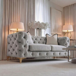 Sofaya Monaco Chesterfield Light Grey Velvet Sofa Set 2,3 Seater & 3+2 Seater Set Deep Buttoned Cushions Upholstery Couch Settee - thumbnail 3